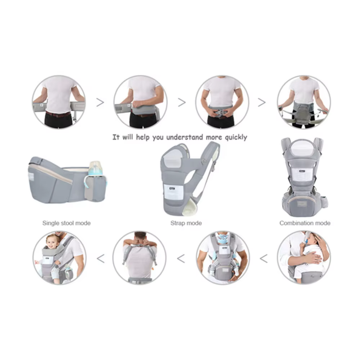 Portabebés Multifuncional con asiento de cadera